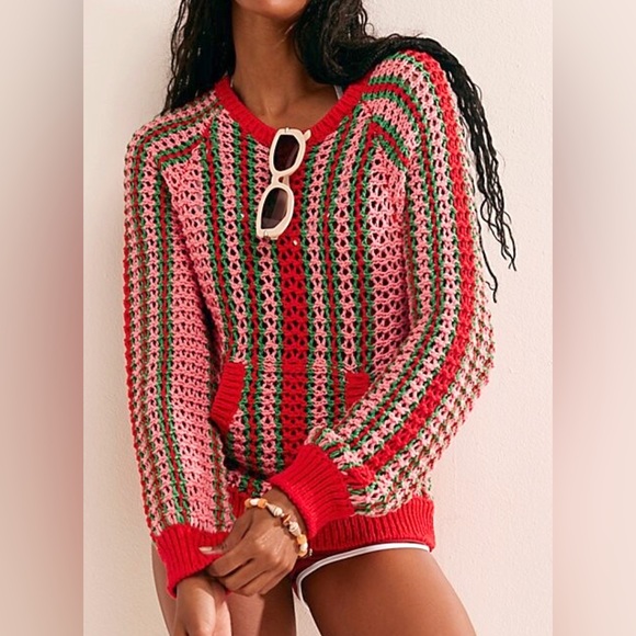 Free People Sweaters - Free People FP Beach Dayton striped crochet knit sweater